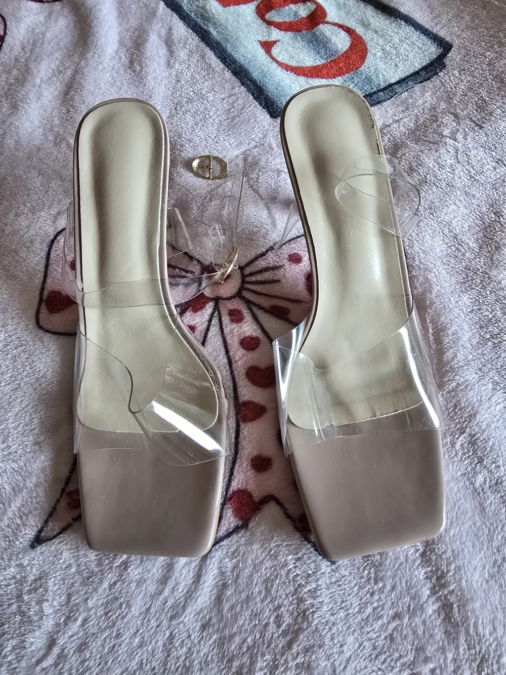 SHEIN Clear Strap Square-Toe Slide Sandals in Beige